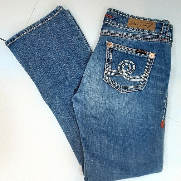 Seven7 Women's Bootcut Medium Wash Low Rise Straight Leg Denim Jeans Size 8 W31 - Picture 4 of 8